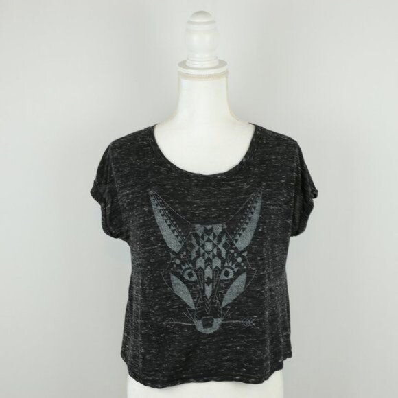 Hollister Juniors XS Black White Graphic Scoop Neck Vented Short Sleeve Tee - Picture 1 of 7